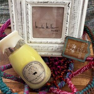 Boho Artisan Gift Basket Morning Sunshine Soy Wax Candle & Frame Housewarming